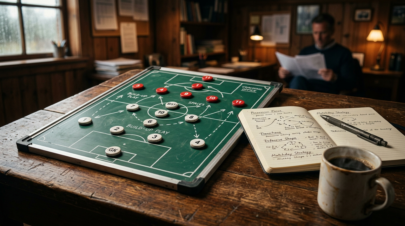Football tactics board with magnetic markers and notebook for handicap analysis